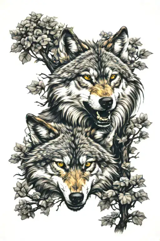 Tree Wolves Face Angry