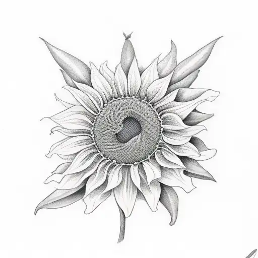 Moth And Ferns With A Sunflower