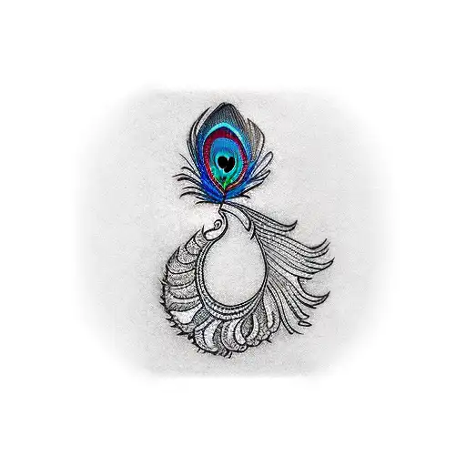 Tattoo Design With A Peacock Feather In All Original Colours And Lord Murugan Vel Symbol