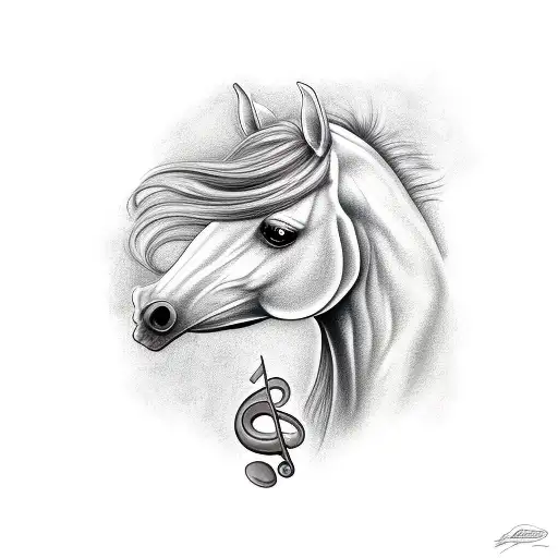 A Realistic Portrait Of A Horse With Musical Notes Flowing Around It