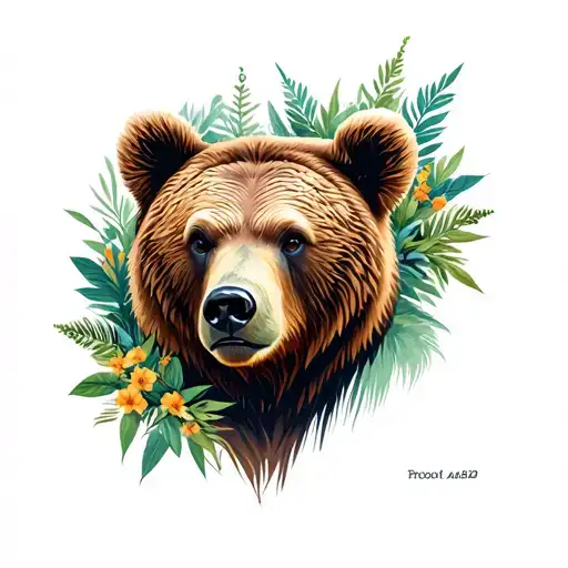 Bear Head With Nature And Animals