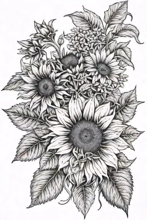 Antler Sunflower And Wildflower Fine Line Black And White On Forearm