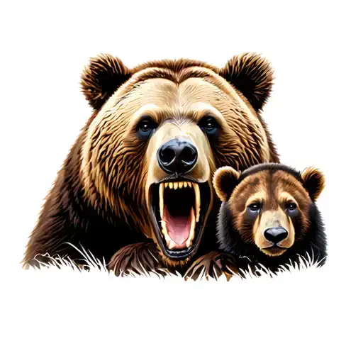 Aggressive Papa Bear And Cubs Tattoo Design Idea