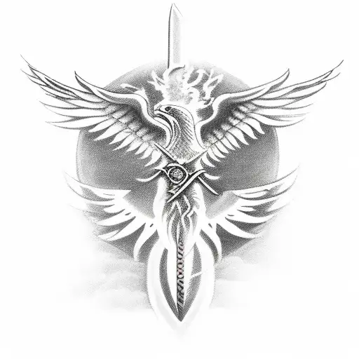 Sword With Phoenix And Jesus Christ