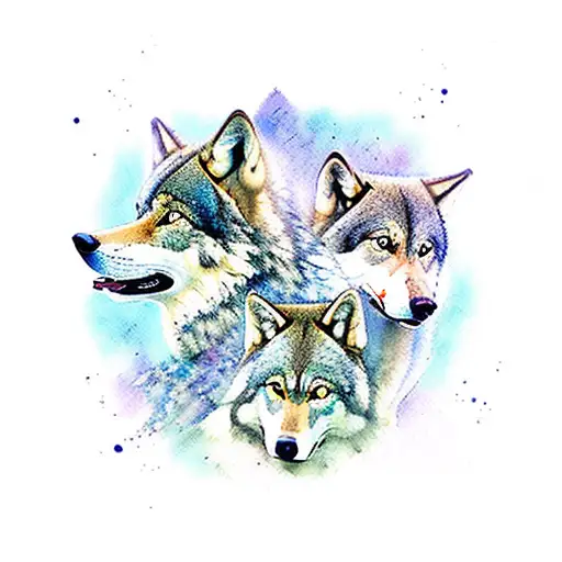An Intricate Watercolor Design Featuring A Pack Of Wolves In A Mystical Forest