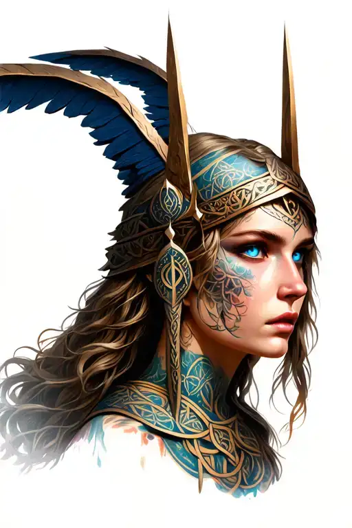 Valkyrie With Blue Eyes With Celtic Trinity