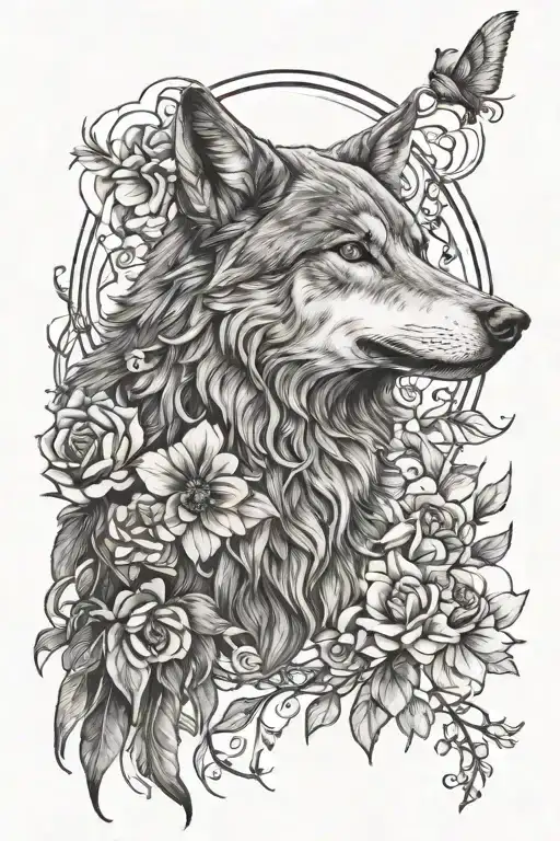 Wolf Raven Moon Flowers Intertwined