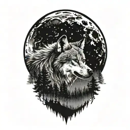 Mountain Forest Wolf Howling At The Moon