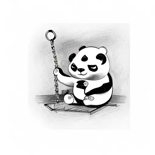 A Panda Swinging On A Swing In A Sketch Style