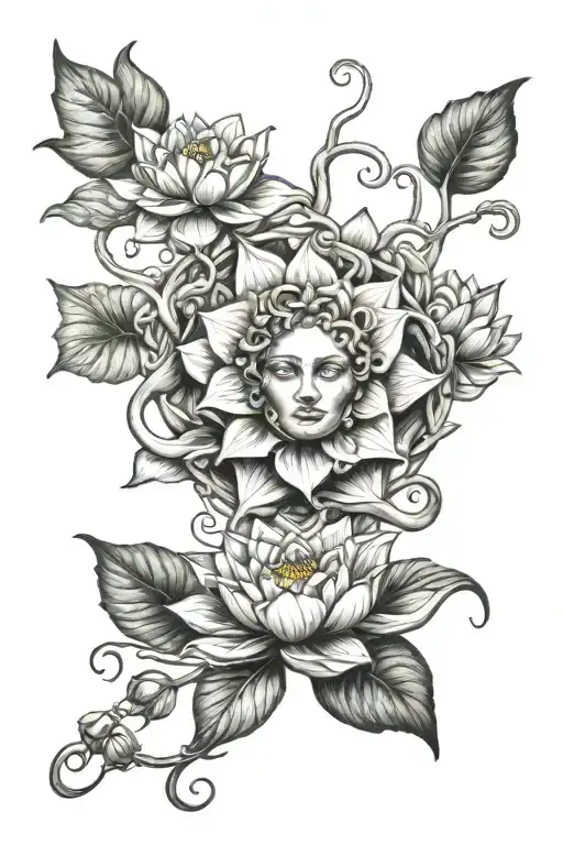 Medusa And Lotus Flower Tattoo Design