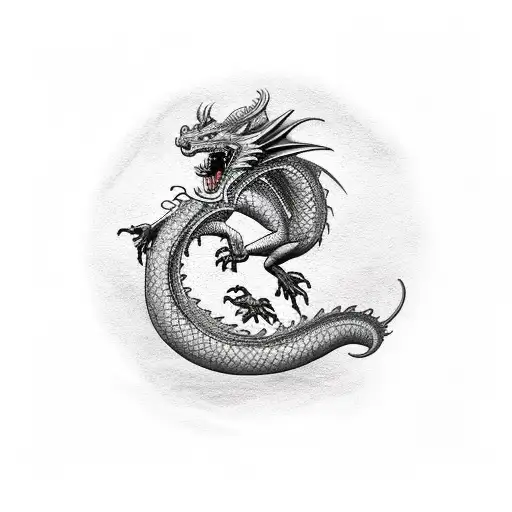 Dragon Eating Its Own Tail And Holding A Wheel In His Hands
