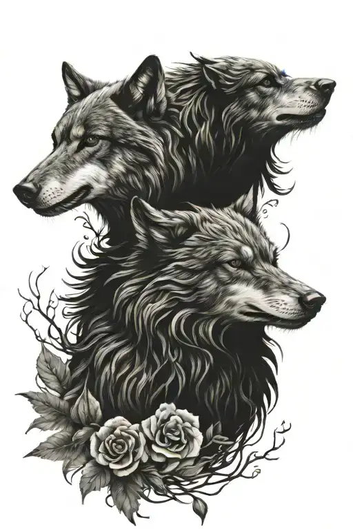 Wolf Raven Moon Flowers Intertwined