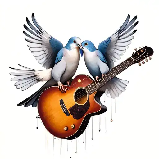 2 Doves Plucking A Guitar Strings