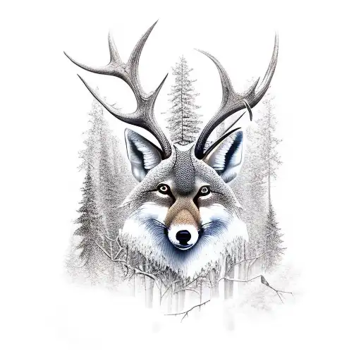 Forest Avec Un Cerf Et Un Renard