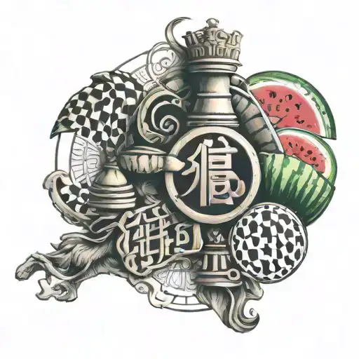 Chinese Letters And Chess And Watermelon Symbol