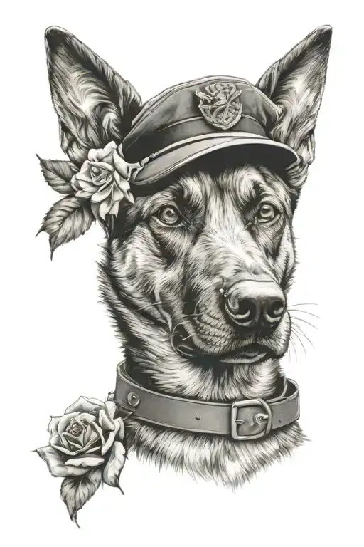 A Military Dog With A Rose In Its Mouth