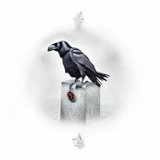 Crow Perched On A Tombstone With A Sharingan In The Middle