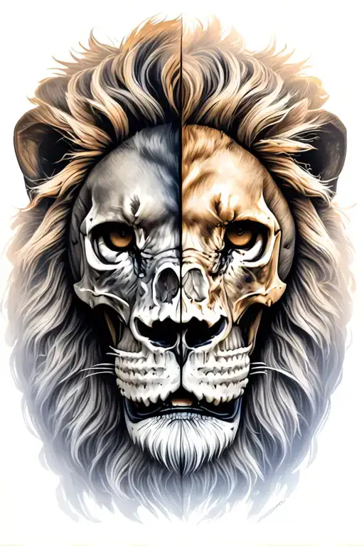Half Human Skull Half Lion Face Color
