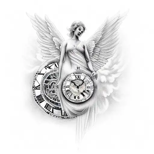 An Angel Holding A Clock With The Words 'Carpe Diem' In Its Wings