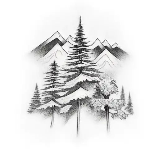 4 Trees With Mountain In The Background