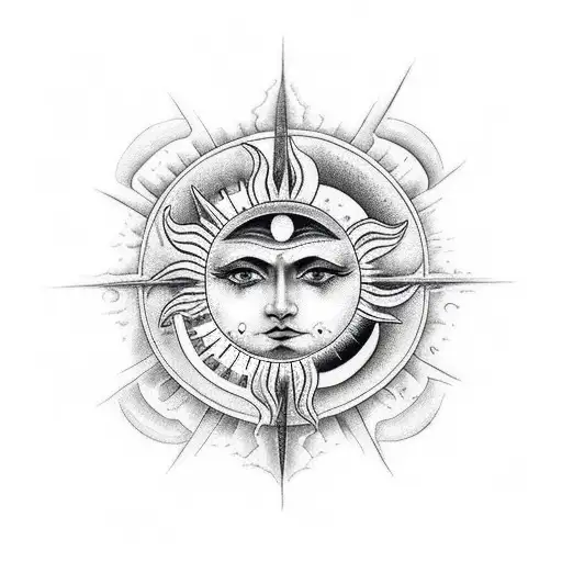Sun And Moon With Faces In Them With Roman Numerals Underneath
