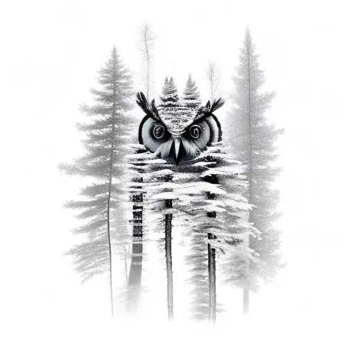 Canadian Larch Tree With Lsd Molecule And Owl Created From The Branches