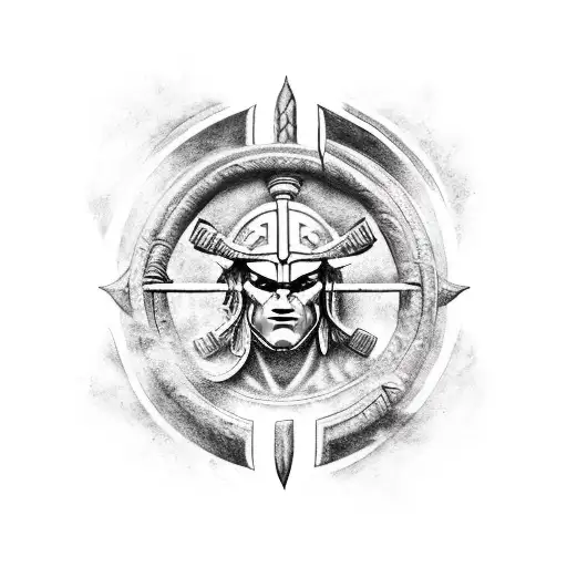 A Blackwork Tattoo Of A Spartan Warrior Wielding A Mythical Weapon From Mythology