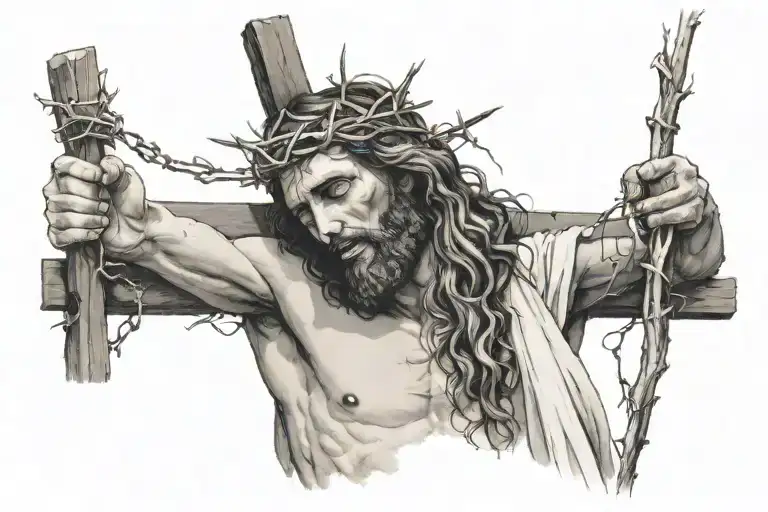 Jesus Carrying The Cross And Wearing Crown Of Thorns