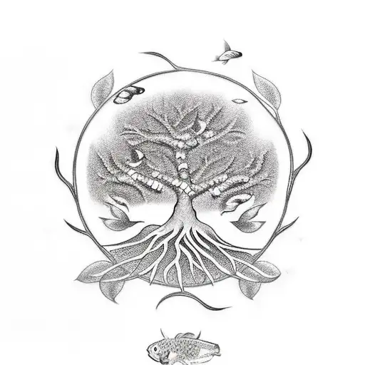 Tree Of Life And Koi Fish