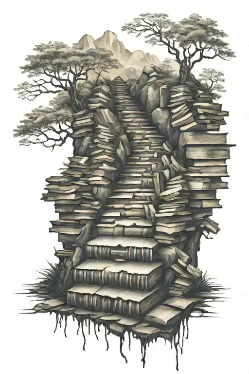 Staircase Of Books Leading Up A Mountain Landscape