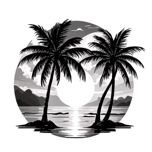 4 Palm Trees Sunset Cocktails Travel Ying Yang Black And White