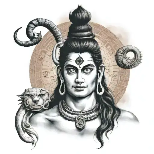 A Realistic Portrait Of Lord Shiva Surrounded By Sanskrit Quotes