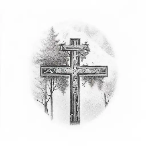 Cross In A Forest Grove