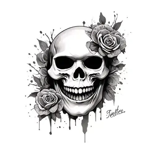 Mask Off Tattoo With Skull And Smiling Mask Which Is Taken Off