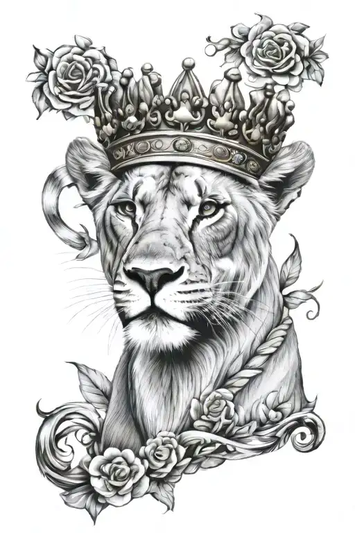 Lioness Wearing A Crown And Houses