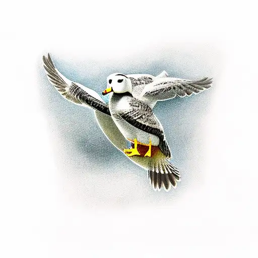 Duck With Owl Flying Over