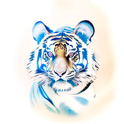 A Tiger In A Judo Kimono With Blue Eyes And To Have A Cherry Tree And A Dojo Behind Him