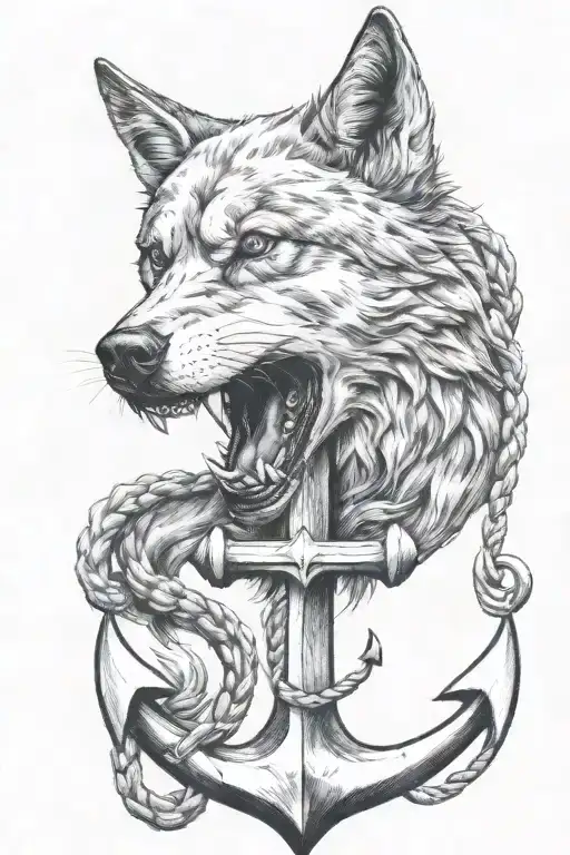 Anchor And Wolf Growl Aggressive Defending Powerful Pain