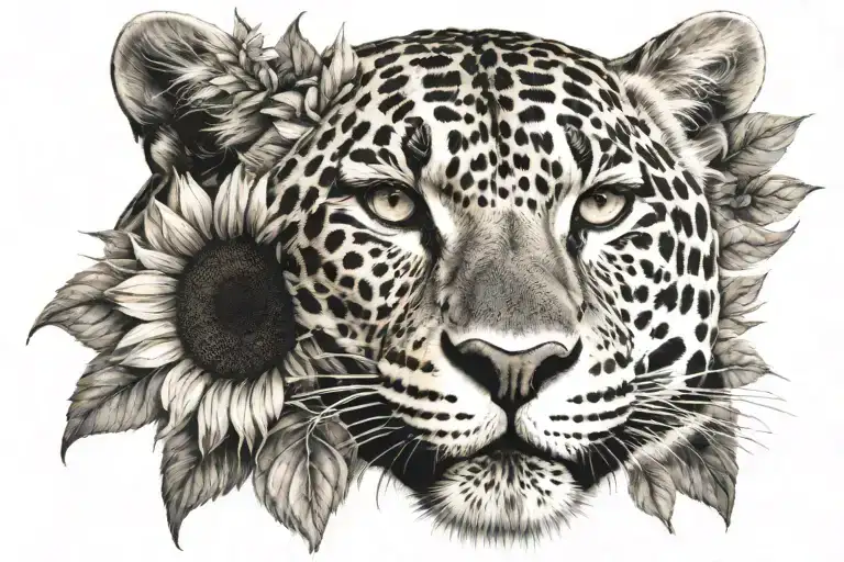 Leopard Head With Sunflower Growing