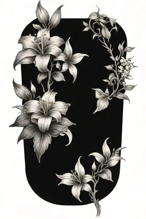 Habiscus Flower Intertwined Roses And Lillies Thigh