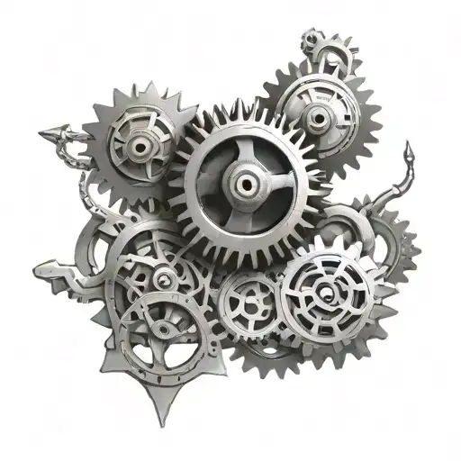 Mechanical Gears Arm Tattoo Black And White