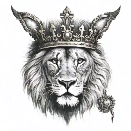 Lion Wearing A Crown With A Cross Shaped Scar On His Right Eye
