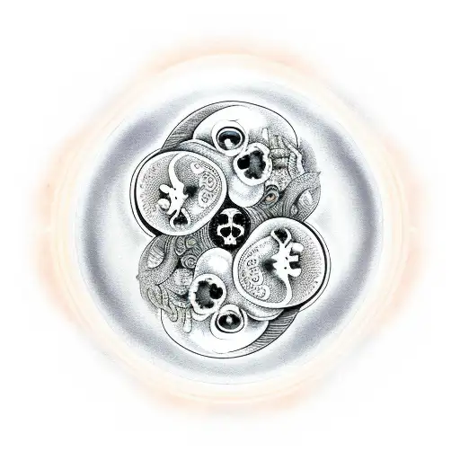 Yin Yang Circle But With 2 Skulls Made Of Fire