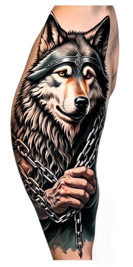 The Face Of Odin Holding Chains Of Wolves