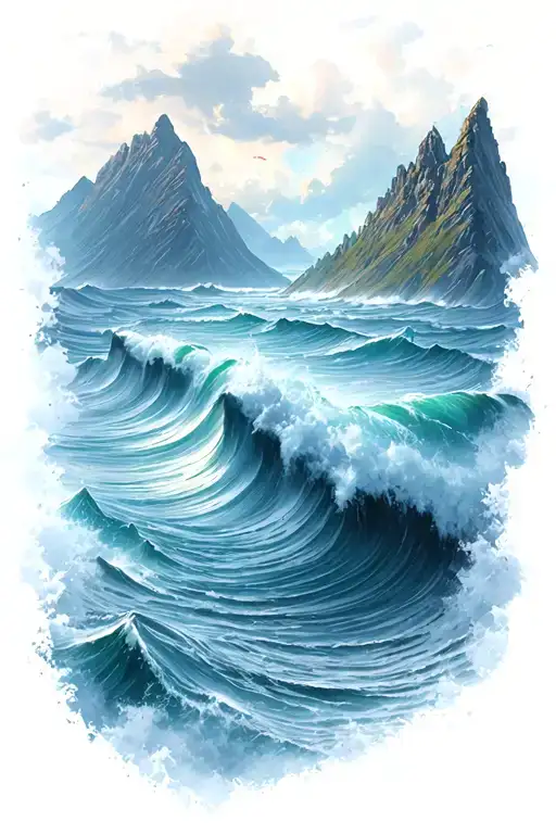 Mountain Landscape Descending Into The Deep Ocean