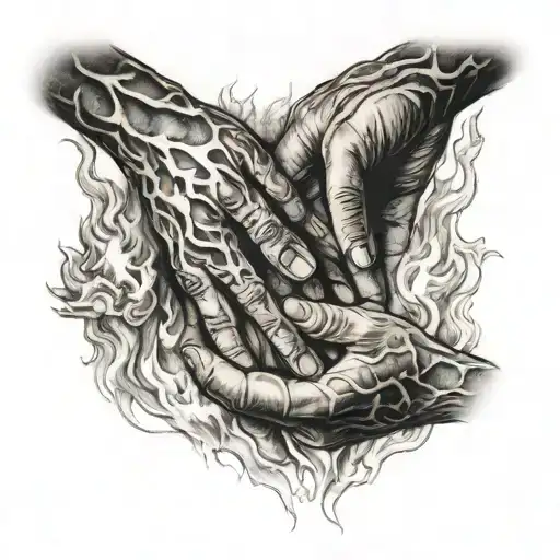 Family Holding Hands Through The Fire