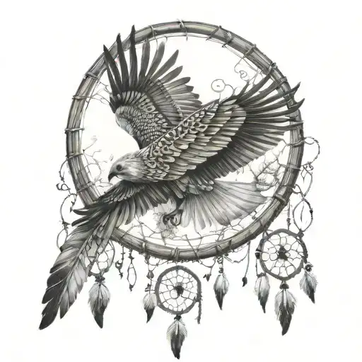 Egle Flying Inside A Dream Catcher Entangled In A Beautiful