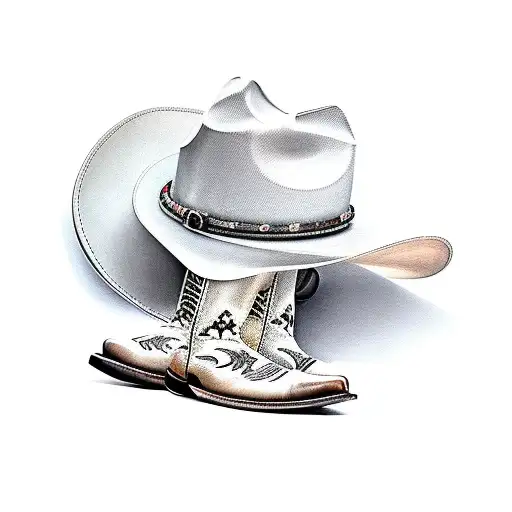 Cowboy Hat On Top Cowboy Boots With Spurs And Bull Skull