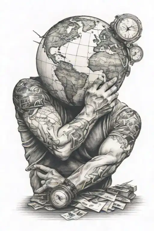 Man Portrait With Globe And Hands Surrounded