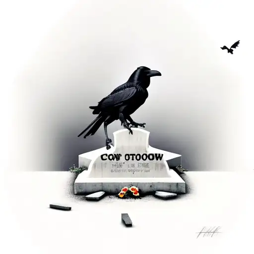 Crow Sitting On Top Of A Tombstone